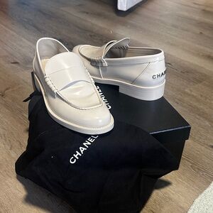 CHANEL Glossy Cream Loafers